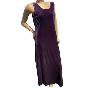 K Studio Purple Crushed Velvet Slip Maxi Dress 14 Round Neck Slit 90s